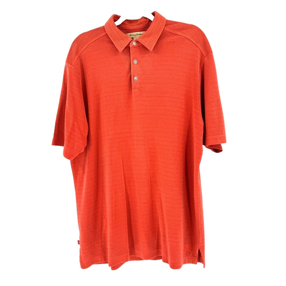 Tommy Bahama Silk Reed Stripe Shortcut Polo Shirt Mens Large Redish Golf Preppy